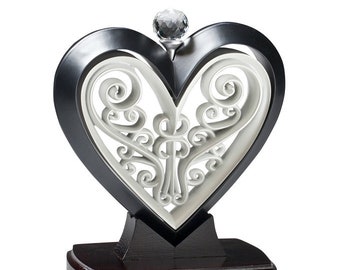 Einheits-Herz-Skulptur, Schwarz und Perlweiß, Hochzeitzeremonie Alternative