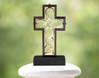 Ein Einheits-Kreuz: Bronze & Elfenbein Trauung Skulptur
