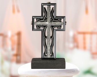 Unity Cross: Coal Black & Burnished Iron Wedding Sculpture