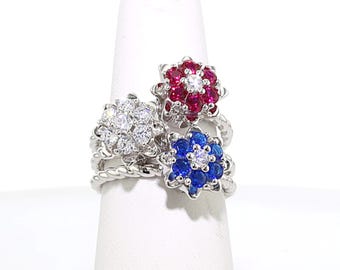 Tulpen-Ringe - Große Sterlingsilber Letney Jewellers Original- "Celebrate America" 3 Ring Bundle