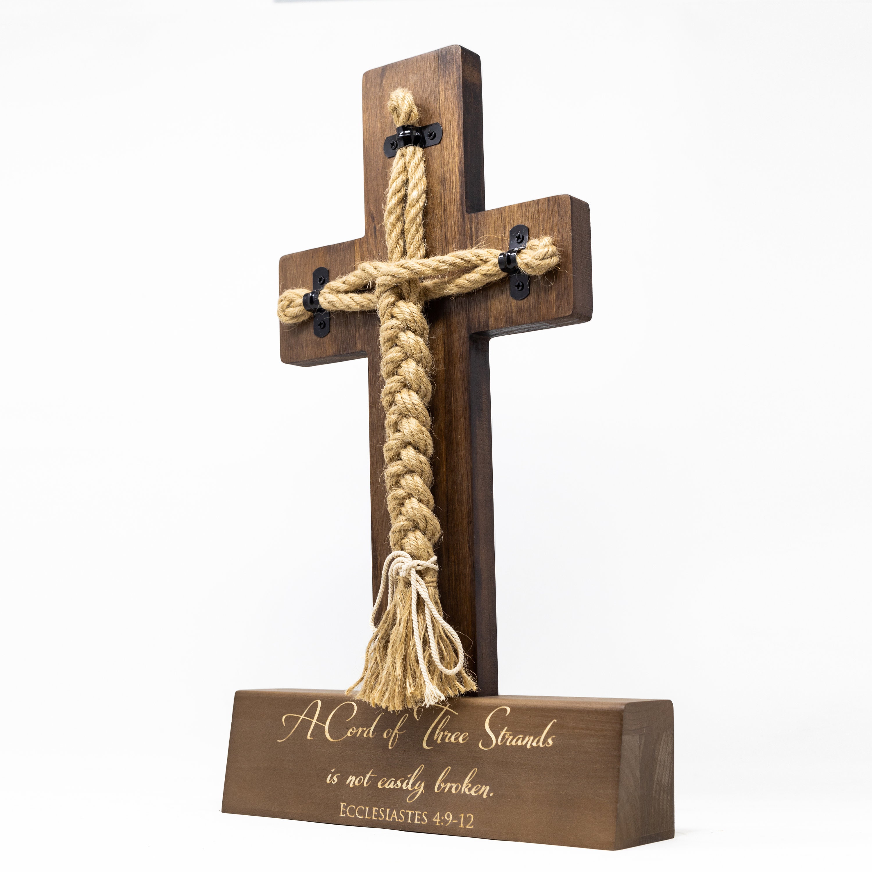 Wedding Cord of Three Strands Ceremony Cross; Natural Wood & Rope Unity Ceremony Candle Alternative