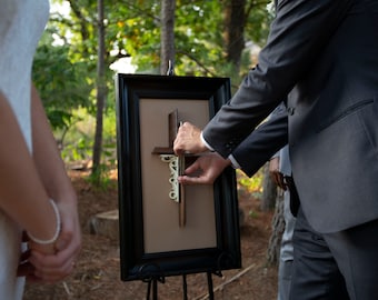 Unity Cross ® Wall Design- Handmade Black Walnut and Ivory; Unity Candle Unity Sand Elegant Alternative