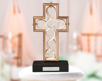 The Unity Cross®: Rose Gold & Pearl White Wedding Ceremony Sculpture