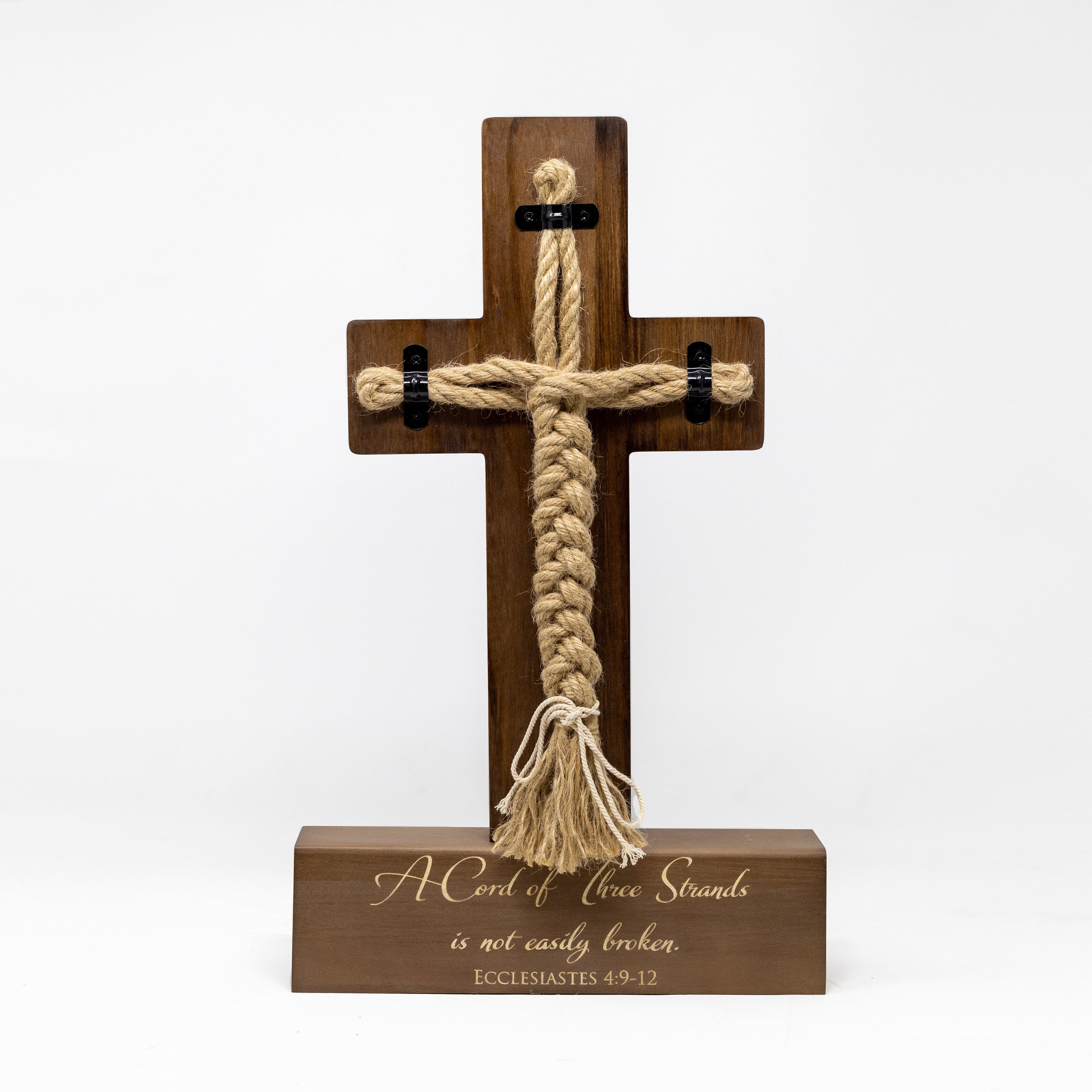 Wedding Cord of Three Strands Ceremony Cross; Natural Wood & Rope Unity Ceremony Candle Alternative