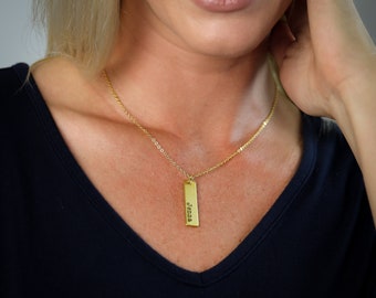 Personalized Bar Necklace - Yellow Gold Color - "The Jenna"