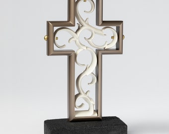 Ein Einheits-Kreuz in Platin und Perlweiß: Hochzeits-Zeremonie Skulptur