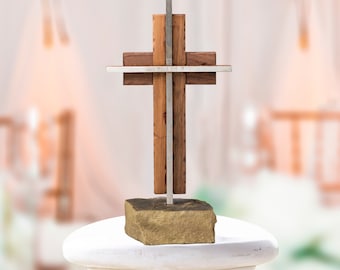 Wedding Unity Cross Hand-Finished Black Walnut & Steel; Wedding Cross, Unity Ceremony Candle Unity Sand Elegant Alternative