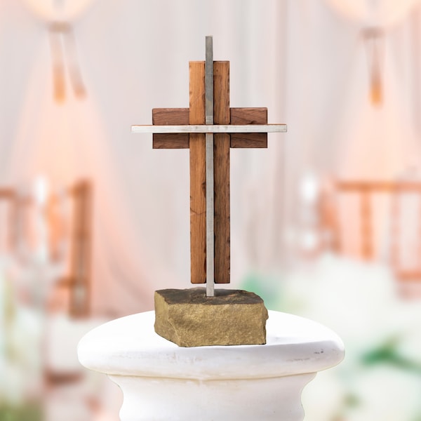 Wedding Unity Cross Hand-Finished Black Walnut & Steel; Wedding Cross, Unity Ceremony Candle Unity Sand Elegant Alternative