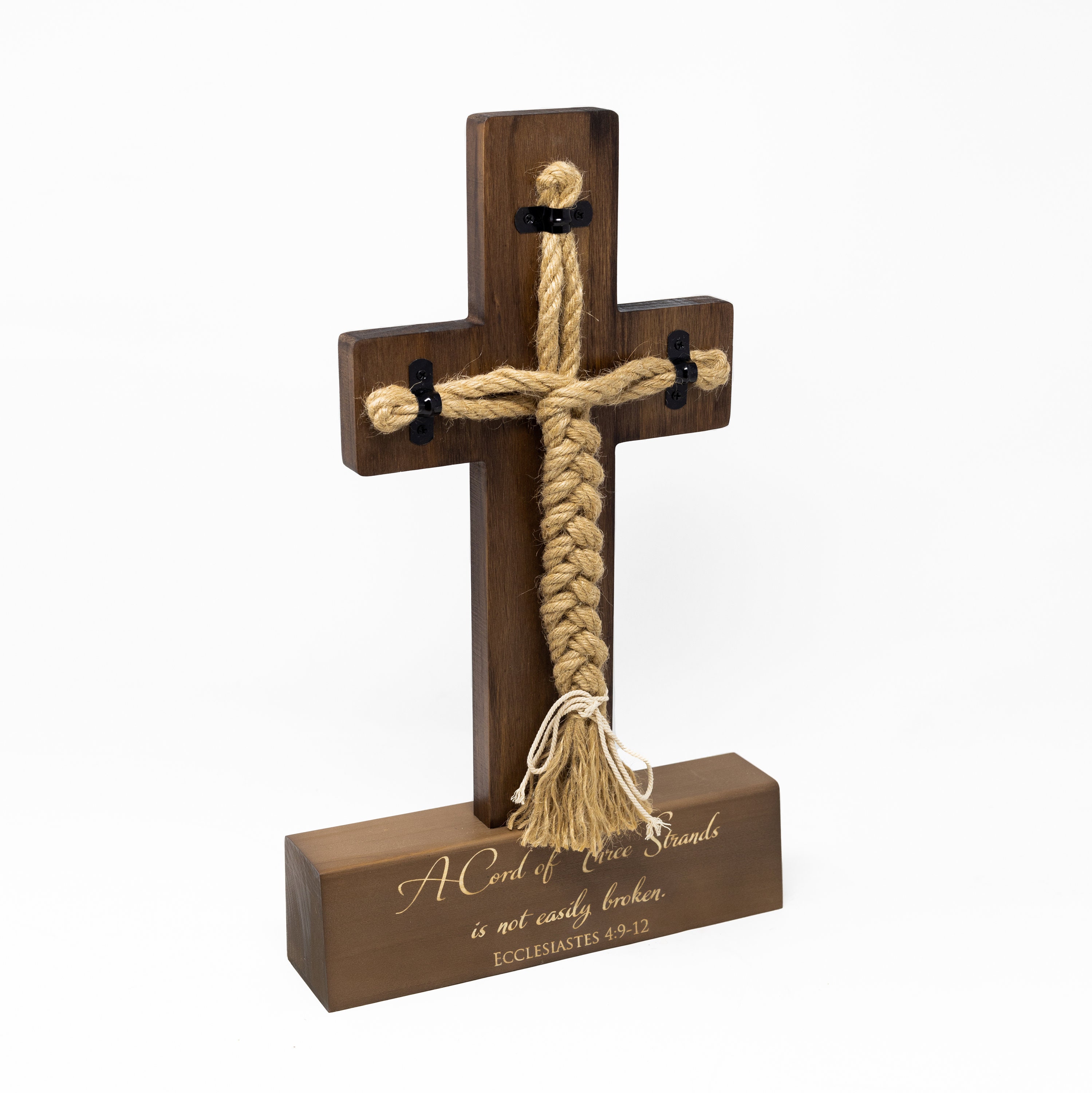 Wedding Cord of Three Strands Ceremony Cross; Natural Wood & Rope Unity Ceremony Candle Alternative