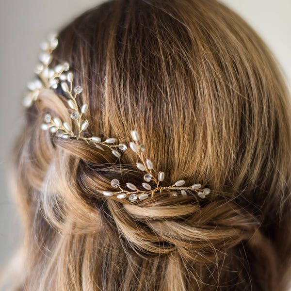 Pearl Hair pins Silver Gold Hair pins Bridal Hairpiece Bridal Hair pins Wedding Headpiece crystal pins crystal headpiece #169