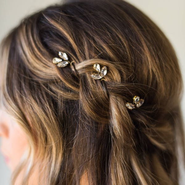 Crystal Hair Pins Bridal Hair Pins Wedding Hair Pins Silver Hair Pins Gold Hair Pins Bridal Bobby Pins Minimal Hair Pins Headpiece #159
