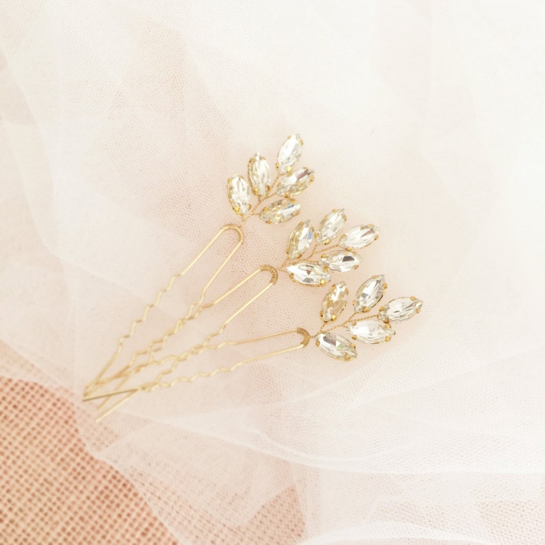 Crystal Laurel Pins laurel leaf pins crystal hair pins bridal hair pins gold hair pins silver hair pins wedding hair pins Leaf hair Pin 128 image 5