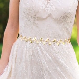 Laurel Leaf Belt Laurel Leaf Sash Bridal Belt Gold Bridal Sash Gold Leaf Belt Leaf Sash Crystal Belt Woodland Belt Woodland Sash #116