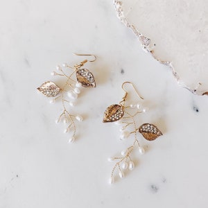 Bridal Earrings Branch Earrings Leaf Earrings Pearl Earrings Gold Silver Earrings Dangle Earrings Chandelier Earrings Crystal Earrings #194