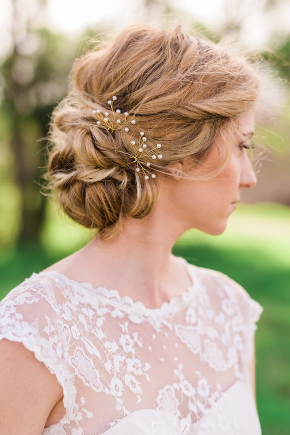 Set of 2 Gold Pearl Branch Hair Pin Bridal Hair Pin Gold  display picture 3