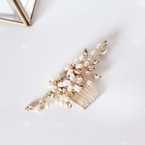 Freshwater Pearl Hair Comb Hair Comb Beaded Hair Comb Crystal Hair Comb Bridal Hair Comb Gold Hair Comb Bridal Headpiece 141 image 5