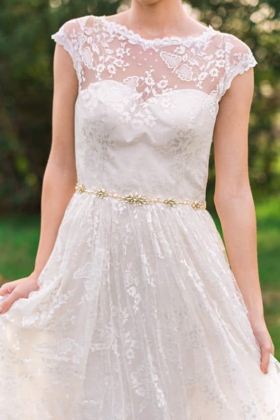 beaded belt for wedding dress Bianco Thin Pearl and Crystal Organza Wedding Dress Belt