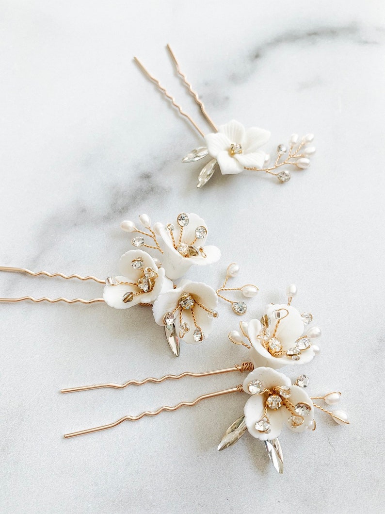 Bridal Hair Pins Floral Pins Crystal Hair Pins Pearl Hair Pin Etsy