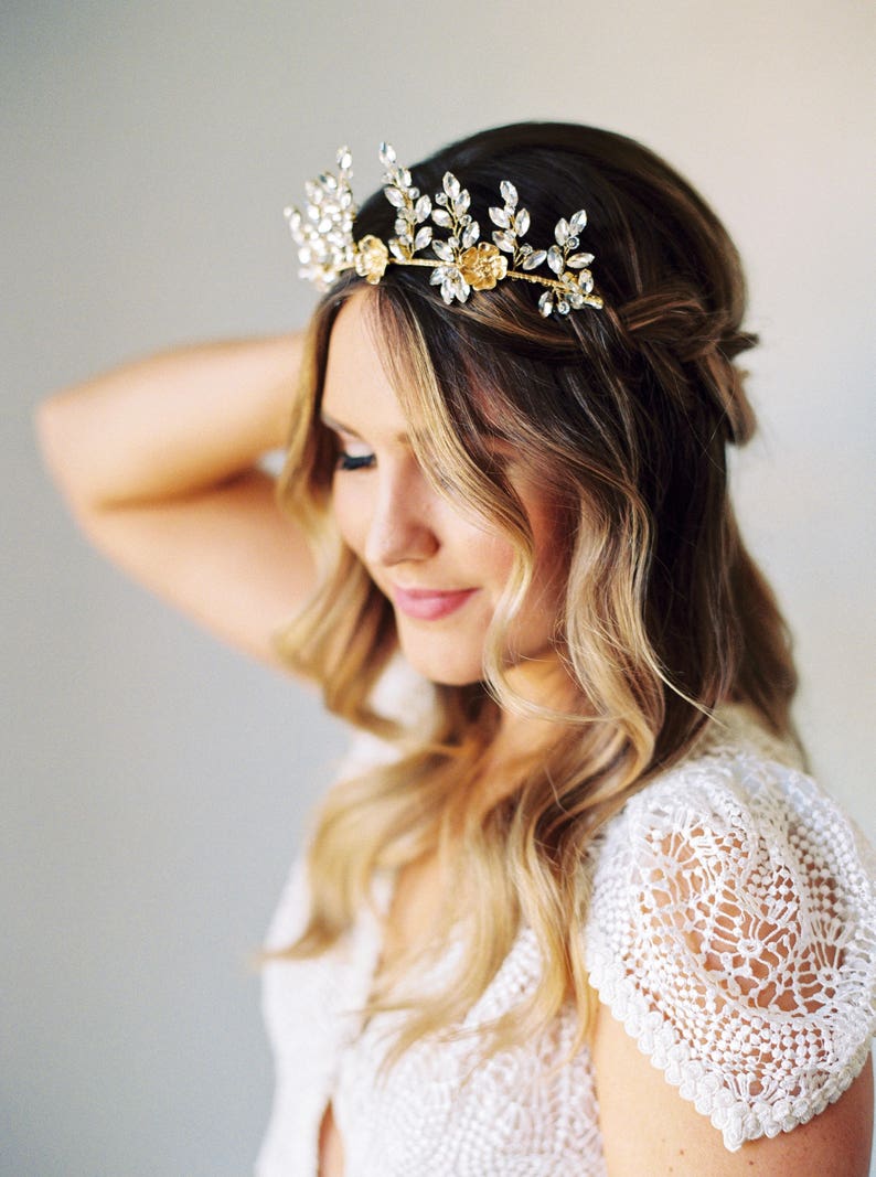 Bridal Crown Flower Crown Flower Bridal Crown Gold Crown Etsy