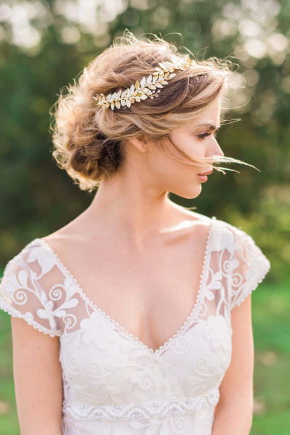Bride leaf tiara headband Amazon.com: Healeved Golden Leaf Bridal Headband Baroque  main image 2