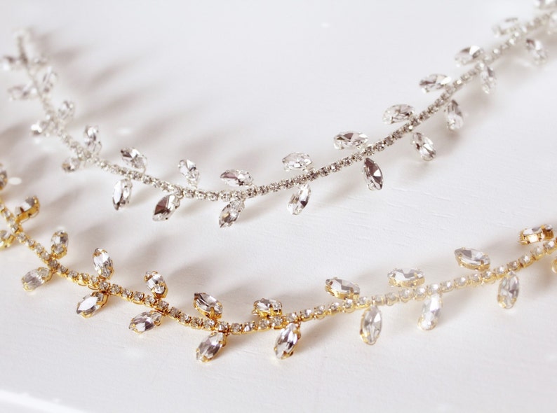 Gold Crystal Headband Bridal Headband Silver Headband Beaded Headband Beaded Hair Vine Hair Chain Bridal Hair Wreath Bridal Headpiece 146 image 5