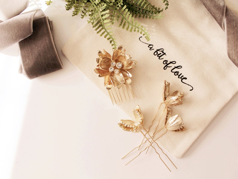 Bridal Floral Headpiece Set Bridal Flower Comb Gold Flower Comb Silver Bridal Hair Pins Crystal Pins Flower Hair Pins Bridal Pins #171 #172