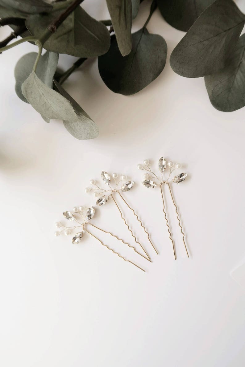 Set of 3 Crystal Hair Pins Bridal Hair Pins Silver Hair Pins Etsy