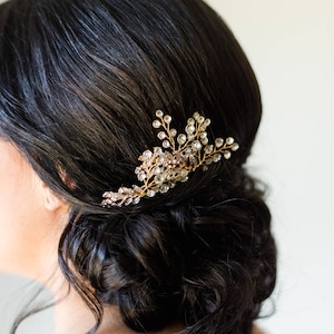 Horquilla de novia de cristal: Tocado de boda con hojas de oro