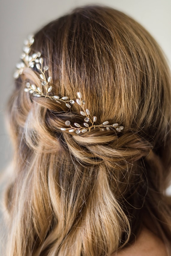 Pearl & Crystal Bridal Hair Pins | Silver or Gold Set of 3  display picture 1