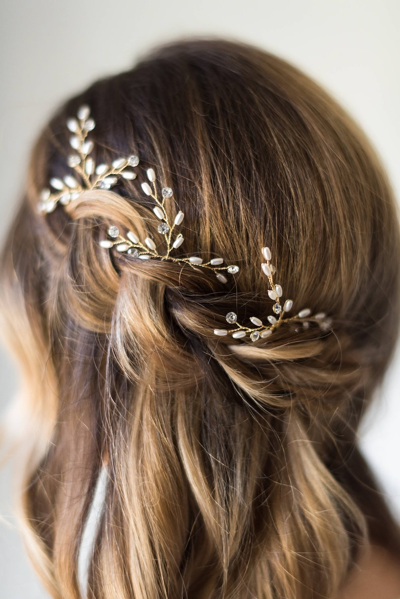 Pearl Hair pins Silver Gold Hair pins Bridal Hairpiece Bridal Hair pins Wedding Headpiece crystal pins crystal headpiece 169 image 5