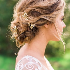 Crystal Hair pin Bridal hair pin leaf hair pins branch pins wedding hair pins leaf hair pins leaf hair pins gold leaf #139
