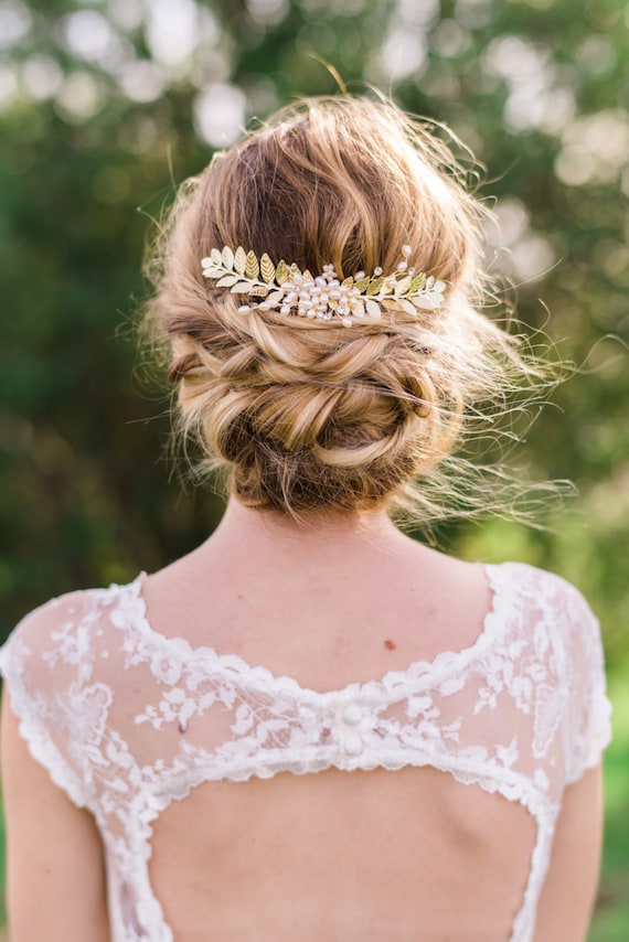 Gold Leaf Hair Comb Bridal Hair Comb Gold Leaf Hair Piece  display picture 2