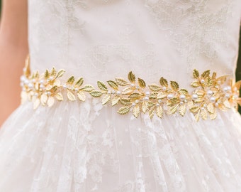 Gold Leaf Belt Bridal Belt Gold Bridal Belt Gold Sash Bridal Sash Goddess Sash Pearl Sash Grecian Belt Ancient Greek Belt Gold Belt #20