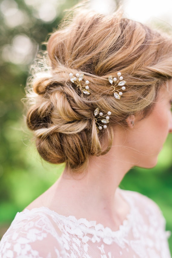 Set Of 3 Crystal Hair Pins Bridal Hair Pins Silver Hair Pins Etsy