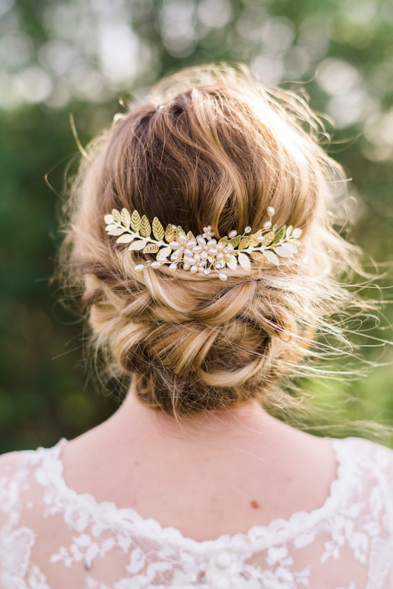 Gold Leaf Hair Comb Bridal Hair Comb Gold Leaf Hair Piece  display picture 2