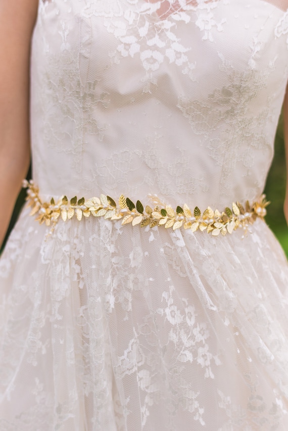 Gold Leaf Belt Gold Bridal Belt Gold Leaf Sash Bridal Sash Greek Goddess Bridal Belt Leaf Crown Grecian Belt Boho Belt Leaf Belt #145