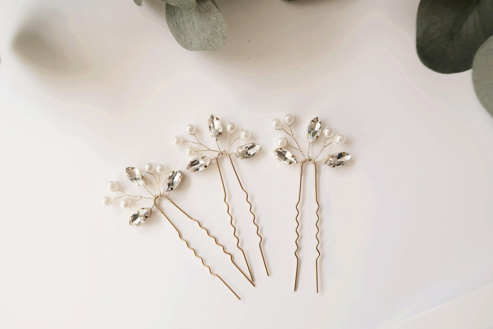 Set of 3 Crystal Hair Pins Bridal Hair Pins Silver Hair Pins Etsy