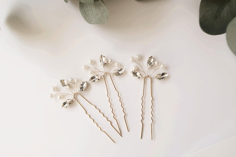 Set of 3 Crystal Hair pins bridal hair pins Silver hair pins wedding hair pins Gold Hair pins bridal hair set crystal leaf hair pins 155 image 7