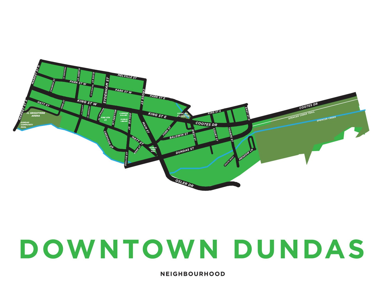 Dundas Ontario Neighbourhood Map Print Downtown Dundas Etsy
