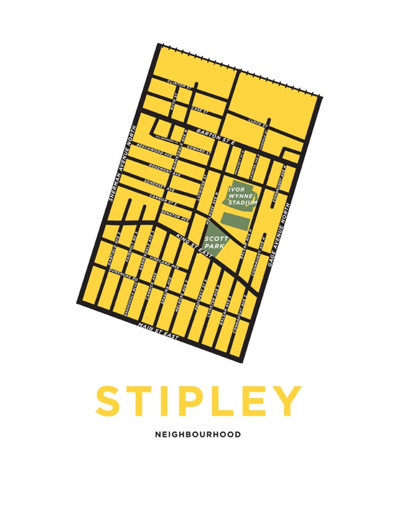Hamilton Ontario Neighbourhood Map Print Stipley Etsy