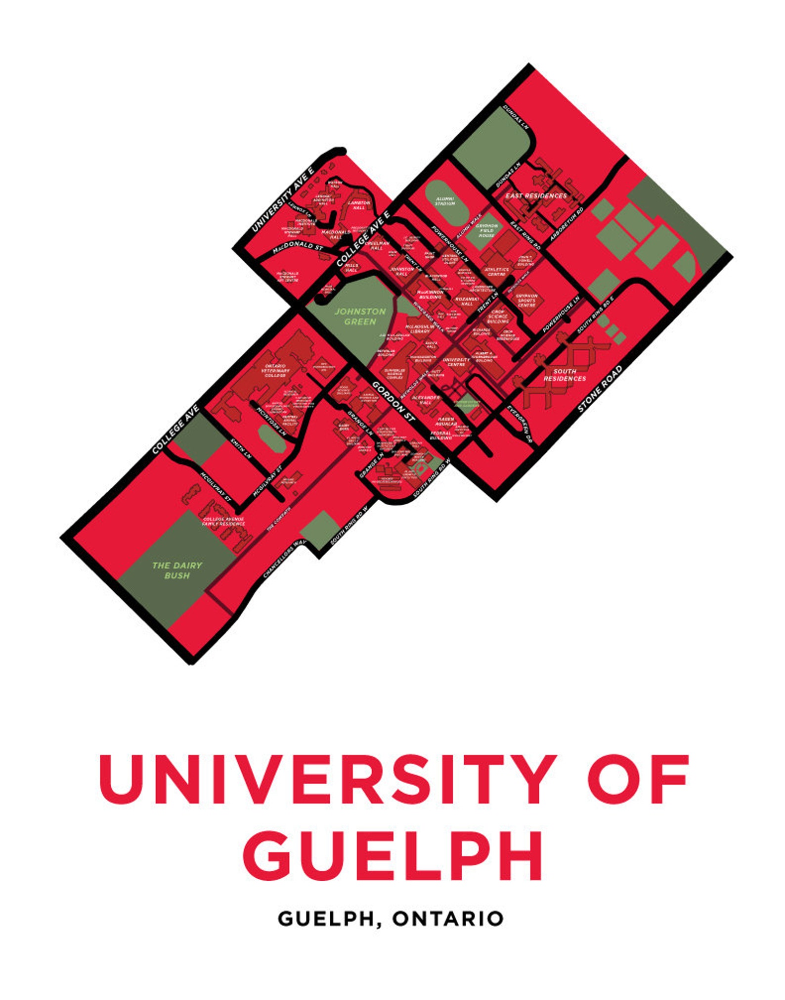 University of Guelph Campus Map Print Etsy