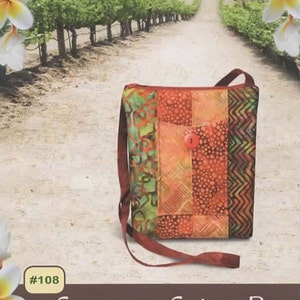 May include: A sewing pattern for a Sonoma Swing Bag, featuring a colorful patchwork design. The pattern uses 2 1/2 inch strips and is fat quarter friendly. Color picture instructions are included.