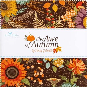 The Awe of Autumn 5&quot; Stacker of 42 - 5 inch cotton fabric squares charm pack - by Sandy Gervais for Riley Blake Fabrics
