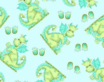 Comfy Cotton Flannel A. E. Nathan - Dragons on Blue - by the yard N-1037-11 Dragon Fabric