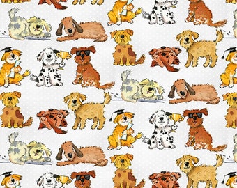 Comfy Cotton Flannel A. E. Nathan - Good Puppy on Gray - by the yard N-1021-90