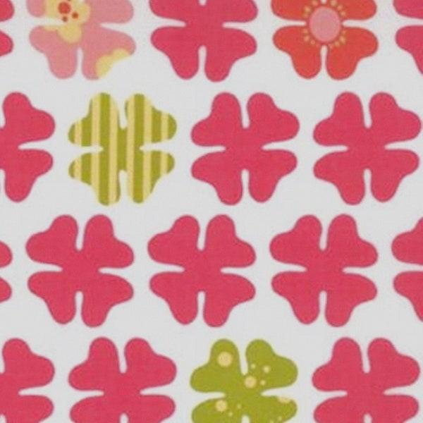 Just Wing It by Momo / Moda Fabrics - 100% Cotton Twill  32445 11T - 44"-45" W - Pink and green flowers on white -  clothing, bags, home dec