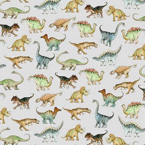 Comfy Cotton Flannel A. E. Nathan - Dinosaurs on Gray - by the yard N-1016-90
