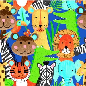 Comfy Cotton Flannel A. E. Nathan- Animal Kingdom - Safari Animals - by the yard 0907-77 on Blue
