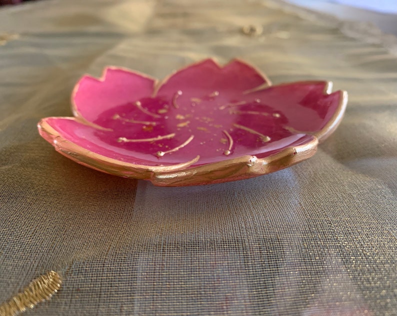 Lotus Flower Ring Tray-Dark RosePink Resin Home Decor Valentine\u2019s Day