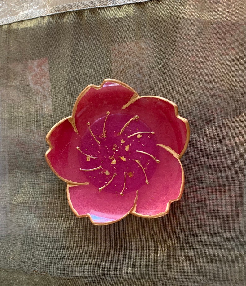 Lotus Flower Ring Tray-Dark RosePink Resin Home Decor Valentine\u2019s Day